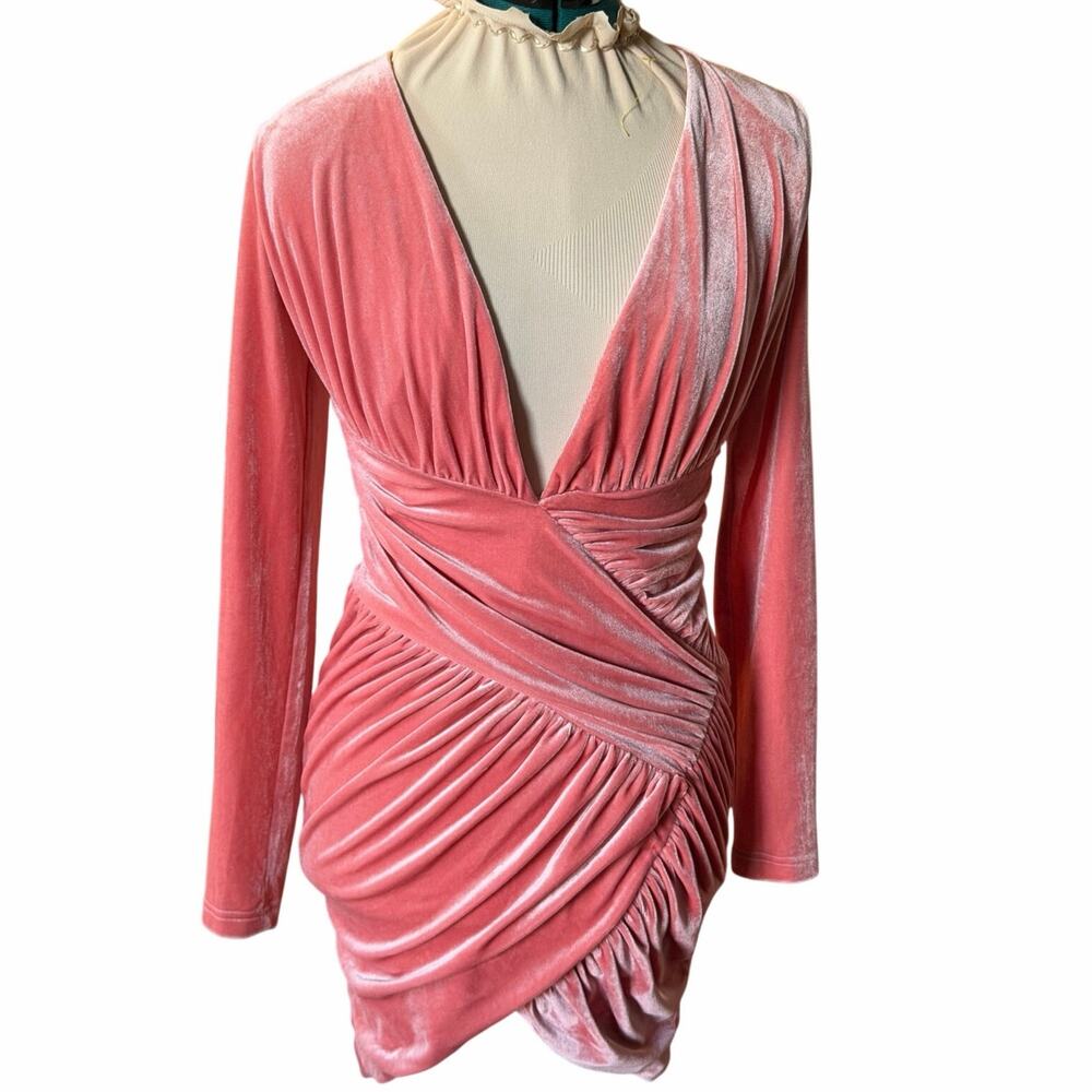Miss Circle New York Velvet Mini Dress Pink XS Long Sleeve